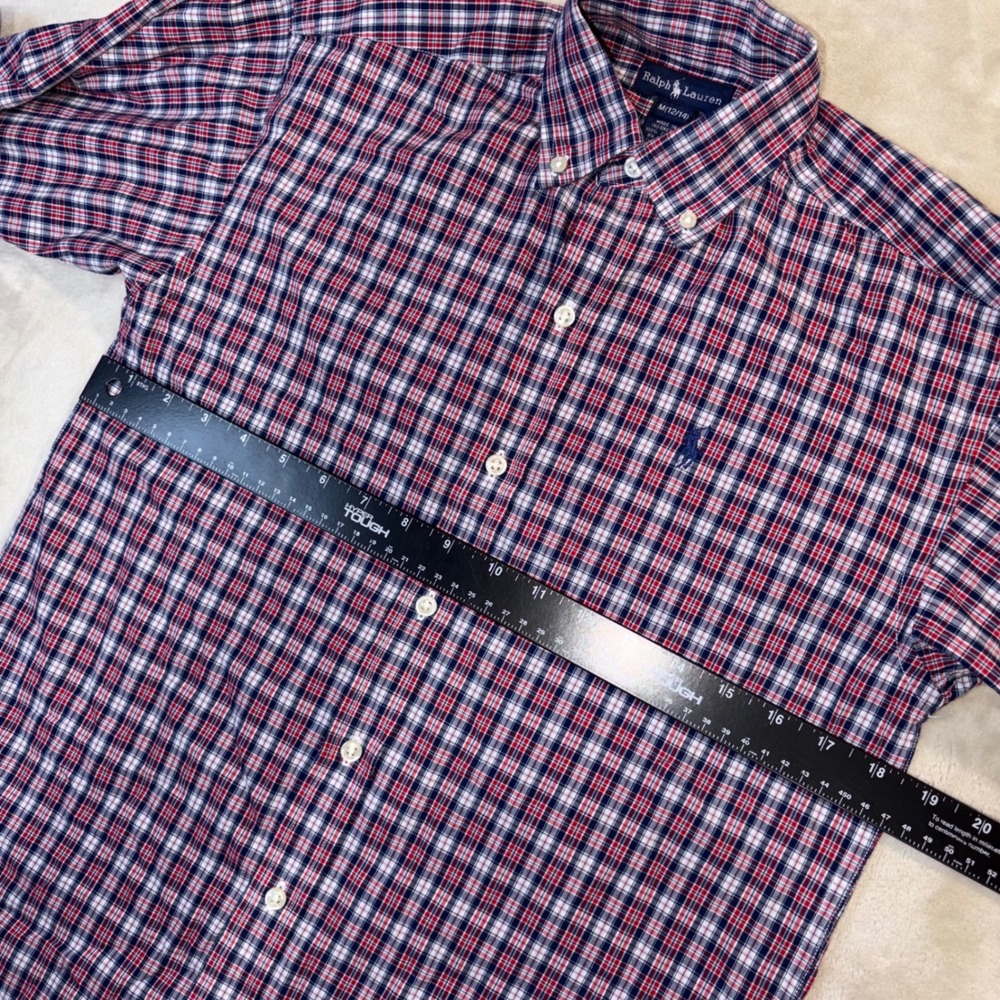 Polo Ralph Lauren Boys Red White Blue Plaid Button Down Shirt Size M 12/14